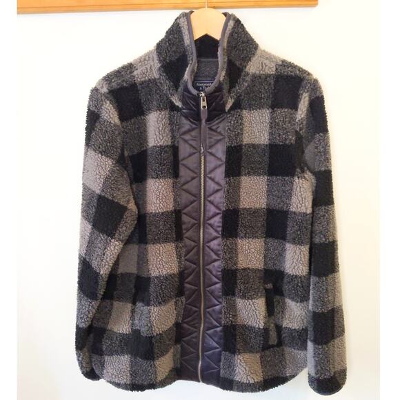 Abercrombie & Fitch Buffalo Check Fleece Jacket Women's Sz Large Gray/Black - Picture 1 of 8